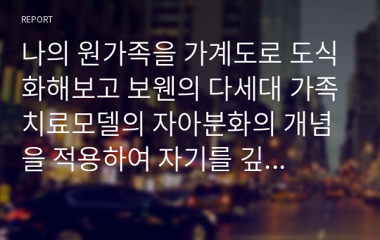 나의 원가족을 가계도로 도식화해보고 보웬의 다세대 가족치료모델의 자아분화의 개념을 적용하여 자기를 깊이 있게 성찰