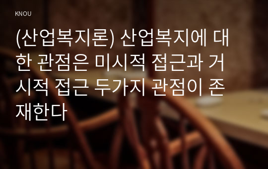 (산업복지론) 산업복지에 대한 관점은 미시적 접근과 거시적 접근 두가지 관점이 존재한다