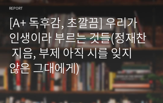 [A+ 독후감, 초깔끔] 우리가 인생이라 부르는 것들(정재찬 지음, 부제 아직 시를 잊지 않은 그대에게)