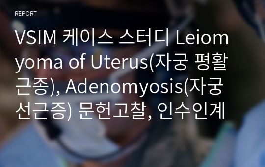 VSIM 케이스 스터디 Leiomyoma of Uterus(자궁 평활근종), Adenomyosis(자궁선근증) 문헌고찰, 인수인계 예시, 간호진단 우선순위, 간호과정