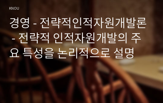 경영 - 전략적인적자원개발론 - 전략적 인적자원개발의 주요 특성을 논리적으로 설명