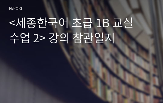 &lt;세종한국어 초급 1B 교실 수업 2&gt; 강의 참관일지