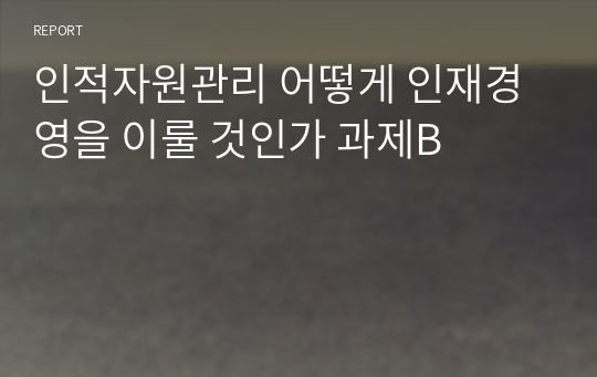 인적자원관리 어떻게 인재경영을 이룰 것인가 과제B