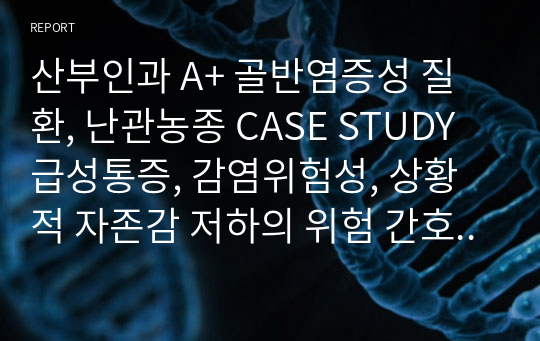 산부인과 A+ 골반염증성 질환, 난관농종 CASE STUDY 급성통증, 감염위험성, 상황적 자존감 저하의 위험 간호과정 및 문헌고찰, 임상검사, 약물 (매우 꼼꼼)