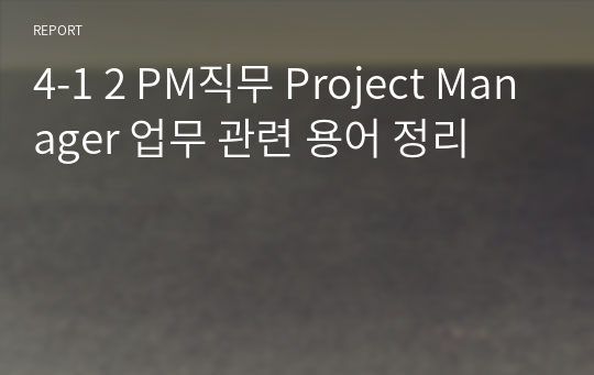 4-1 2 PM직무 Project Manager 업무 관련 용어 정리
