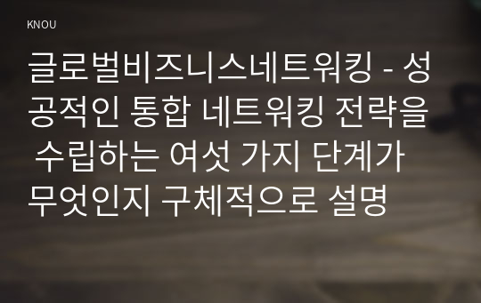 글로벌비즈니스네트워킹 - 성공적인 통합 네트워킹 전략을 수립하는 여섯 가지 단계가 무엇인지 구체적으로 설명