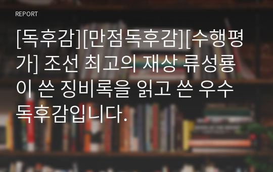 [독후감][만점독후감][수행평가] 조선 최고의 재상 류성룡이 쓴 징비록을 읽고 쓴 우수독후감입니다.