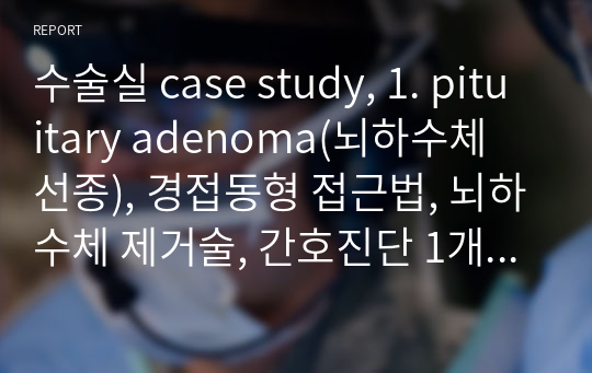 수술실 case study, 1. pituitary adenoma(뇌하수체 선종), 경접동형 접근법, 뇌하수체 제거술, 간호진단 1개 / A+받음