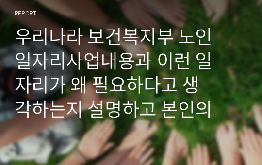 우리나라 보건복지부 노인일자리사업내용과 이런 일자리가 왜 필요하다고 생각하는지 설명하고 본인의 노인일자리 아이디어를 제시하시오.