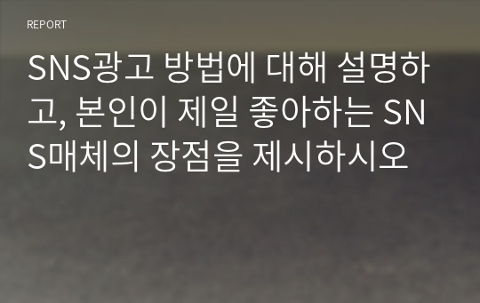 SNS광고 방법에 대해 설명하고, 본인이 제일 좋아하는 SNS매체의 장점을 제시하시오