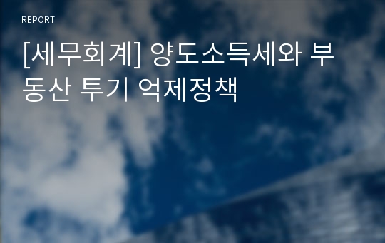 [세무회계] 양도소득세와 부동산 투기 억제정책