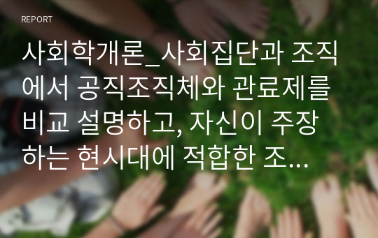 사회학개론_사회집단과 조직에서 공직조직체와 관료제를 비교 설명하고, 자신이 주장하는 현시대에 적합한 조직을 설명하시오.