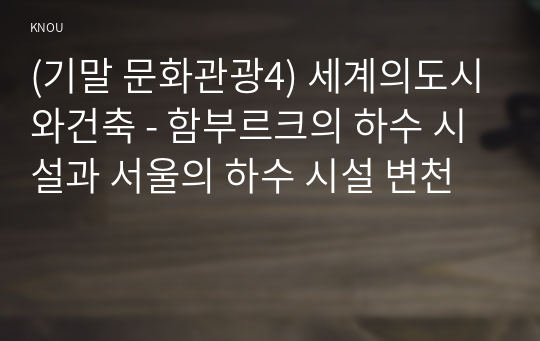 (기말 문화관광4) 세계의도시와건축 - 함부르크의 하수 시설과 서울의 하수 시설 변천