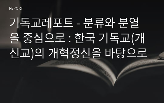 기독교레포트 - 분류와 분열을 중심으로 : 한국 기독교(개신교)의 개혁정신을 바탕으로