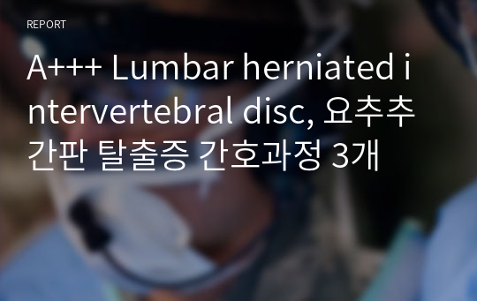 A+++ Lumbar herniated intervertebral disc, 요추추간판 탈출증 간호과정 3개