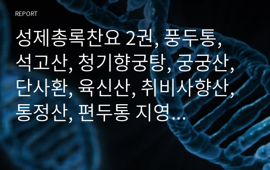 성제총록찬요 2권, 풍두통, 석고산, 청기향궁탕, 궁궁산, 단사환, 육신산, 취비사향산, 통정산, 편두통 지영산, 유향산, 천남성산, 누풍, 택사산, 방풍산, 두중산