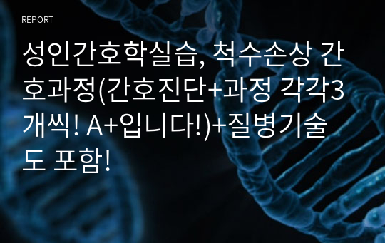 성인간호학실습, 척수손상 간호과정(간호진단+과정 각각3개씩! A+입니다!)+질병기술도 포함!