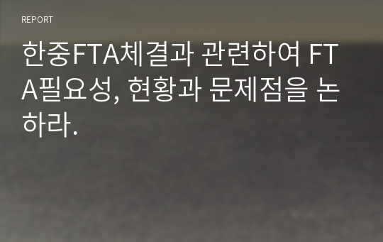 한중FTA체결과 관련하여 FTA필요성, 현황과 문제점을 논하라.