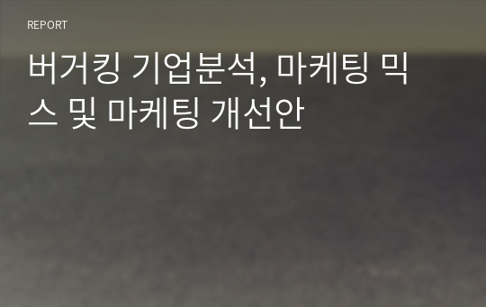 버거킹 기업분석, 마케팅 믹스 및 마케팅 개선안