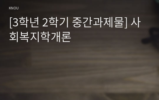 [3학년 2학기 중간과제물] 사회복지학개론