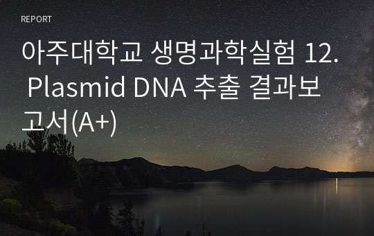 아주대학교 생명과학실험 12. Plasmid DNA 추출 결과보고서(A+)