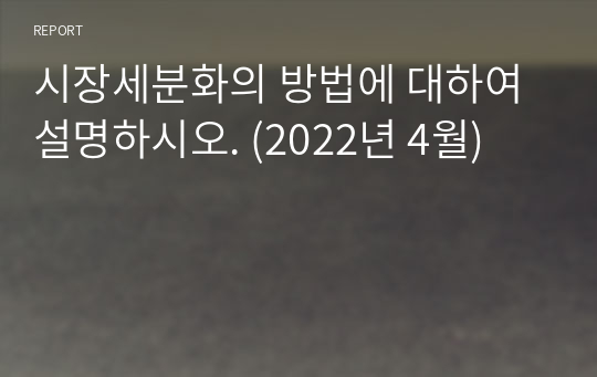 시장세분화의 방법에 대하여 설명하시오. (2022년 4월)