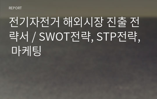 전기자전거 해외시장 진출 전략서 / SWOT전략, STP전략, 마케팅