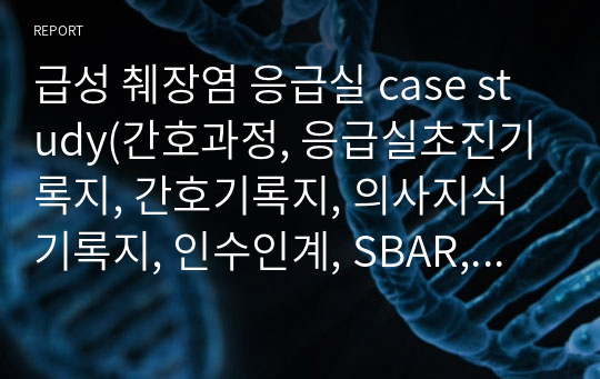 급성 췌장염 응급실 case study(간호과정, 응급실초진기록지, 간호기록지, 의사지식기록지, 인수인계, SBAR, 소감 포함)