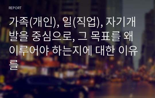 가족(개인), 일(직업), 자기개발을 중심으로, 그 목표를 왜 이루어야 하는지에 대한 이유를