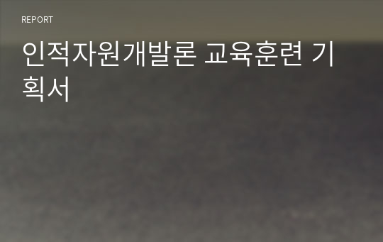 인적자원개발론 교육훈련 기획서