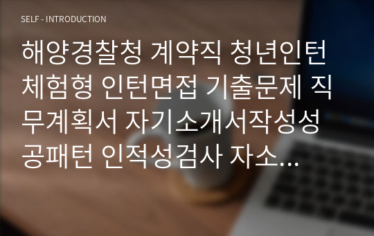 해양경찰청 계약직 청년인턴 체험형 인턴면접 기출문제 직무계획서 자기소개서작성성공패턴 인적성검사 자소서입력항목분석 지원동기작성요령