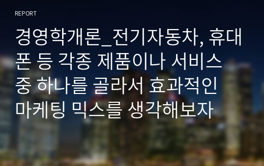 경영학개론_전기자동차, 휴대폰 등 각종 제품이나 서비스 중 하나를 골라서 효과적인 마케팅 믹스를 생각해보자