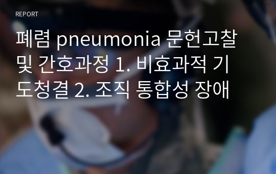 폐렴 pneumonia 문헌고찰 및 간호과정 1. 비효과적 기도청결 2. 조직 통합성 장애