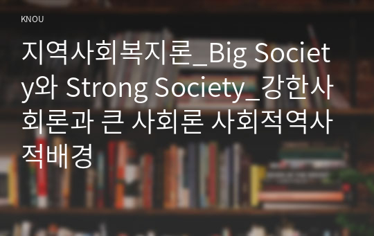지역사회복지론_Big Society와 Strong Society_강한사회론과 큰 사회론 사회적역사적배경