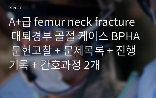 A+급 femur neck fracture 대퇴경부 골절 케이스 BPHA 문헌고찰 + 문제목록 + 진행기록 + 간호과정 2개