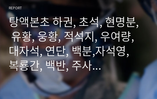 탕액본초 하권, 초석, 현명분, 유황, 웅황, 적석지, 우여량, 대자석, 연단, 백분,자석영, 복룡간, 백반, 주사, 뇨사.hwp