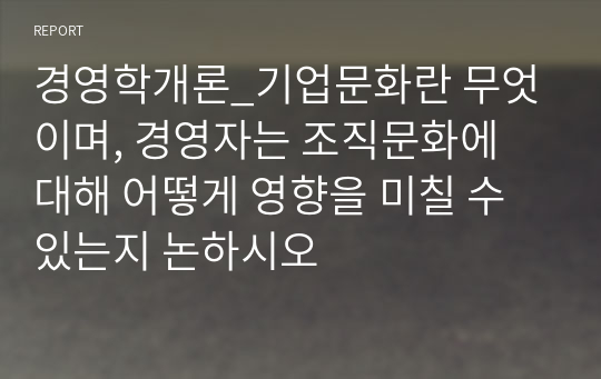 경영학개론_기업문화란 무엇이며, 경영자는 조직문화에 대해 어떻게 영향을 미칠 수 있는지 논하시오