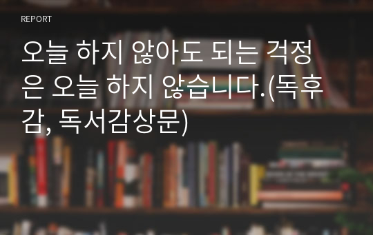 오늘 하지 않아도 되는 걱정은 오늘 하지 않습니다.(독후감, 독서감상문)