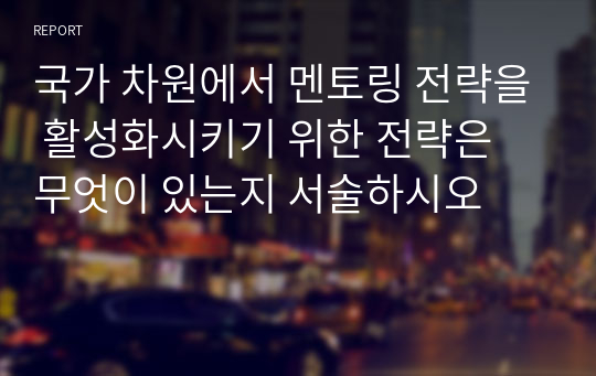 국가 차원에서 멘토링 전략을 활성화시키기 위한 전략은 무엇이 있는지 서술하시오