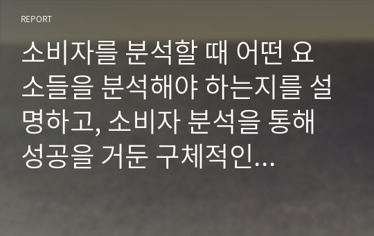 소비자를 분석할 때 어떤 요소들을 분석해야 하는지를 설명하고, 소비자 분석을 통해 성공을 거둔 구체적인 사례를 제시하세요.