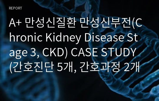 A+ 만성신질환 만성신부전(Chronic Kidney Disease Stage 3, CKD) CASE STUDY (간호진단 5개, 간호과정 2개)