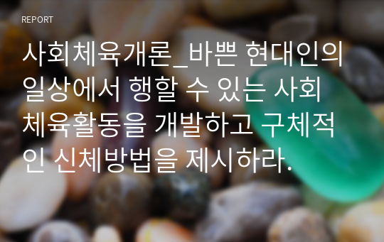 사회체육개론_바쁜 현대인의 일상에서 행할 수 있는 사회체육활동을 개발하고 구체적인 신체방법을 제시하라.