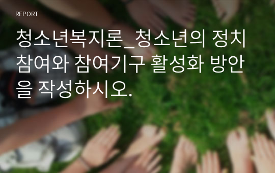 청소년복지론_청소년의 정치참여와 참여기구 활성화 방안을 작성하시오.