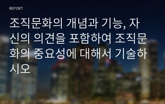 조직문화의 개념과 기능, 자신의 의견을 포함하여 조직문화의 중요성에 대해서 기술하시오