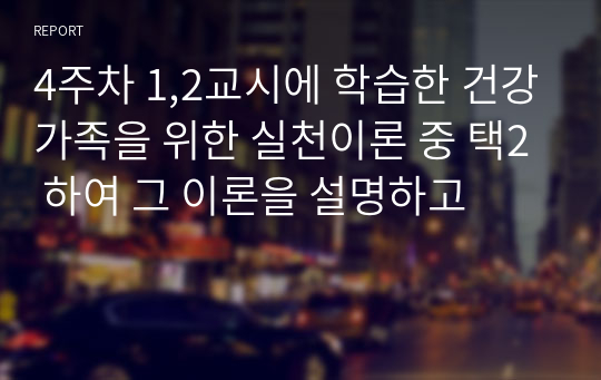 4주차 1,2교시에 학습한 건강가족을 위한 실천이론 중 택2 하여 그 이론을 설명하고