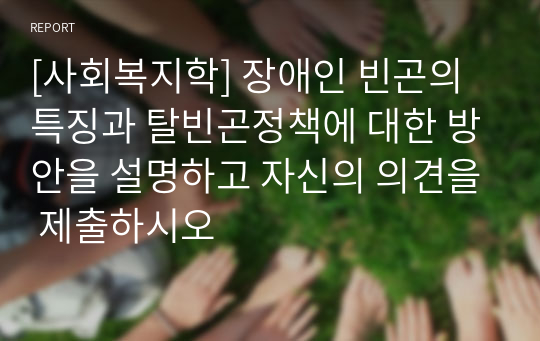 [사회복지학] 장애인 빈곤의 특징과 탈빈곤정책에 대한 방안을 설명하고 자신의 의견을 제출하시오