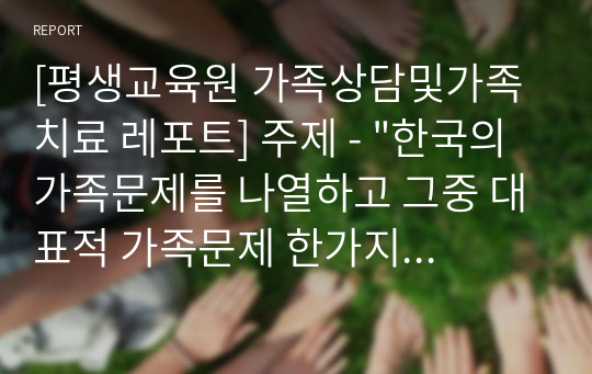 [평생교육원 가족상담및가족치료 레포트] 주제 - &quot;한국의 가족문제를 나열하고 그중 대표적 가족문제 한가지를 선정하여 구조적 가족치료의 개념으로 사정하세요.&quot;