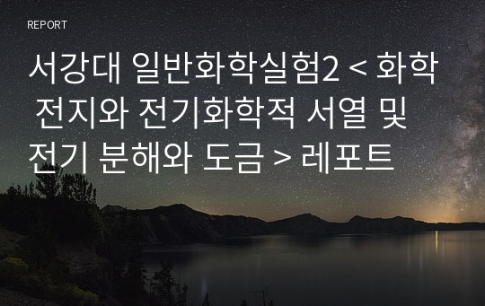 서강대 일반화학실험2 &lt; 화학 전지와 전기화학적 서열 및 전기 분해와 도금 &gt; 레포트