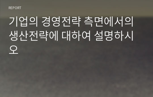 기업의 경영전략 측면에서의 생산전략에 대하여 설명하시오