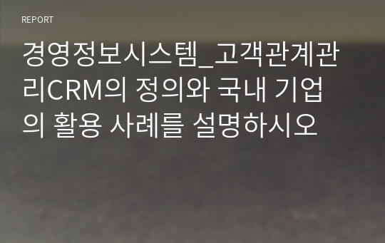 경영정보시스템_고객관계관리CRM의 정의와 국내 기업의 활용 사례를 설명하시오